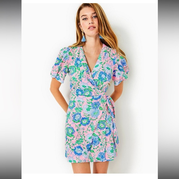 *NWT* Lilly Pulitzer Sailynn Short-Sleeve Romper - Conch Shell Pink Rumor Has It - Picture 5 of 6